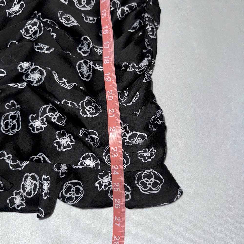 Lush Black Floral Print Ruched Bodycon Mini Dress Party Cocktail Sz S Zip - Picture 4 of 10